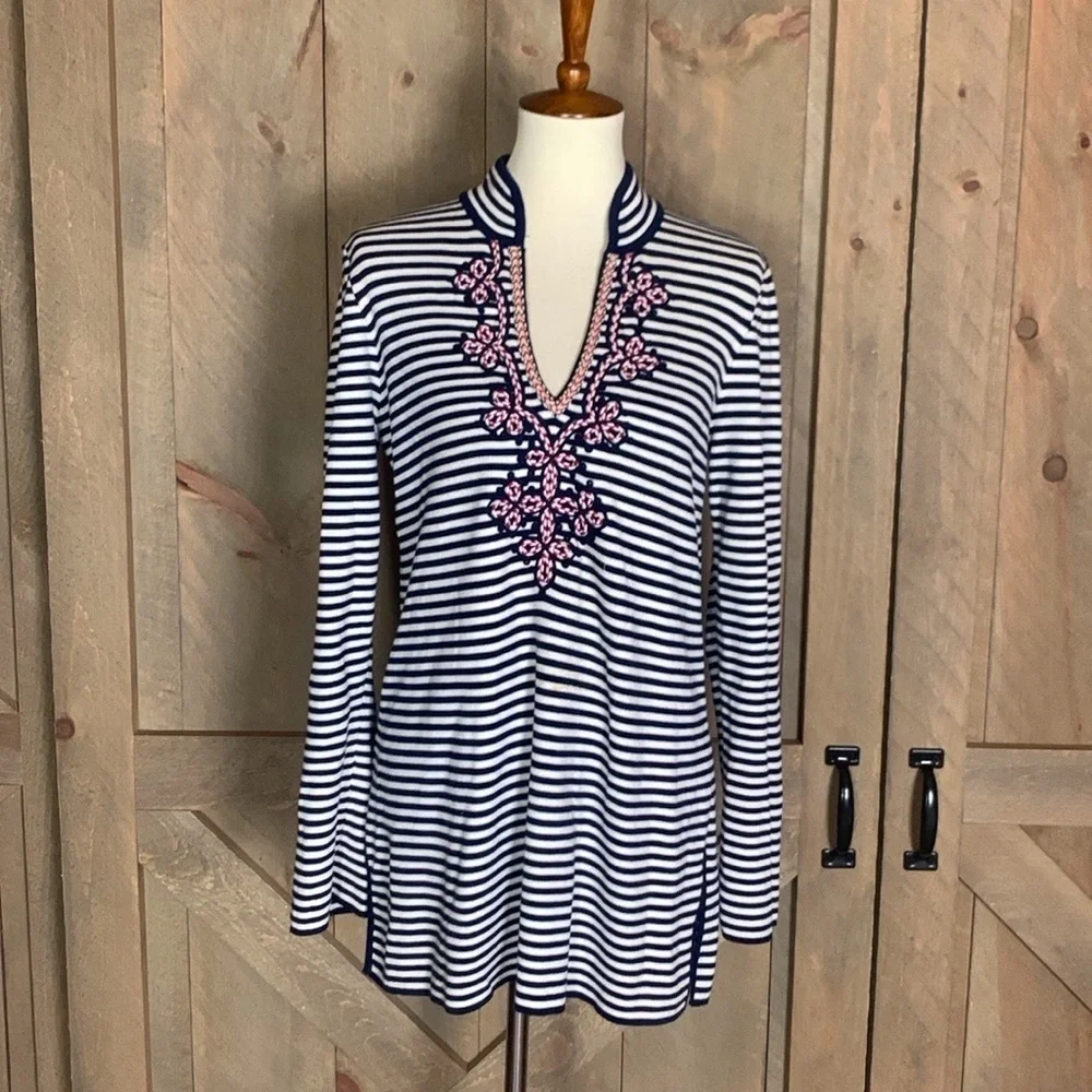 Tory Burch Katama nautical stripe tunic top Size Medium